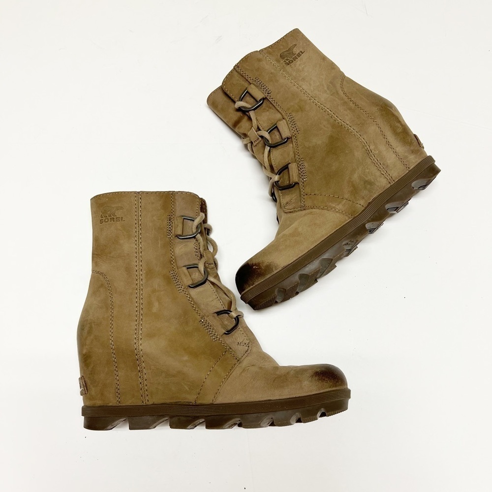 Sorel Womens Ash Brown Tan Joan of Arctic Wedge II Lace Up Leather Boot Sz 8.5